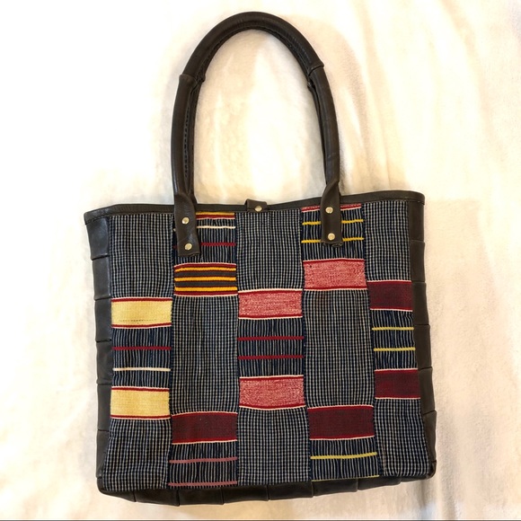 Kauli Handmade Leather & Patchwork Textile Shoulder Bag “the Reader Tote” Purse - Picture 2 of 8